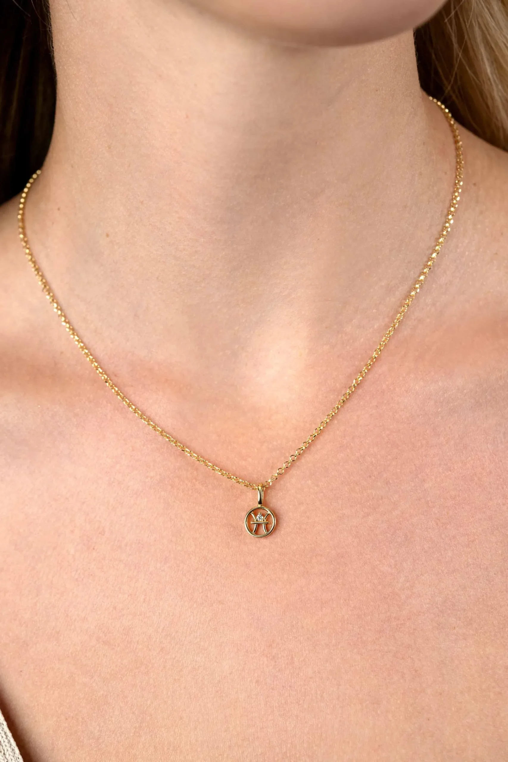 9mm ZINZI gold plated zilveren Vis sterrenbeeldhanger bezet met witte zirconia ZIHY-VIS (zonder collier)