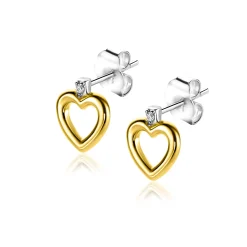 9mm ZINZI gold plated zilveren oorstekers open hartje witte zirconia ZIO2566