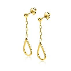 31mm ZINZI gold plated zilveren oorstekers met schakelkettinkje en open druppelvorm ZIO2634