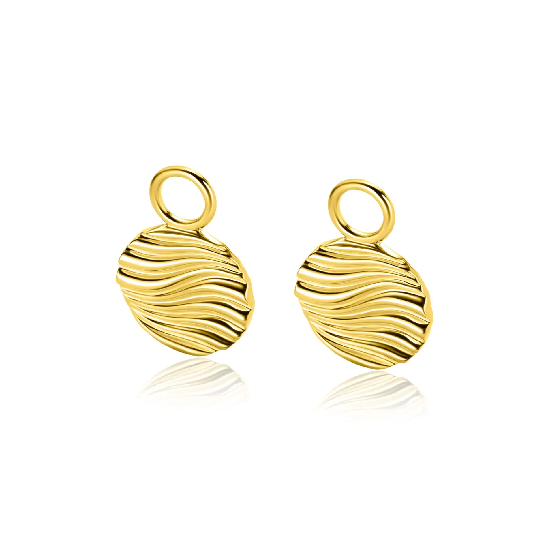 12mm ZINZI gold plated zilveren oorbedels rond met sierlijke golven als bewerking ZICH2450 (zonder oorringen)