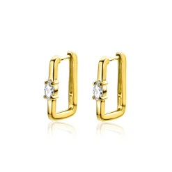 15mm ZINZI gold plated zilveren rechthoekige oorringen ovale witte zirconia met luxe klapsluiting 15mm x 2mm vierkante buis ZIO2448G