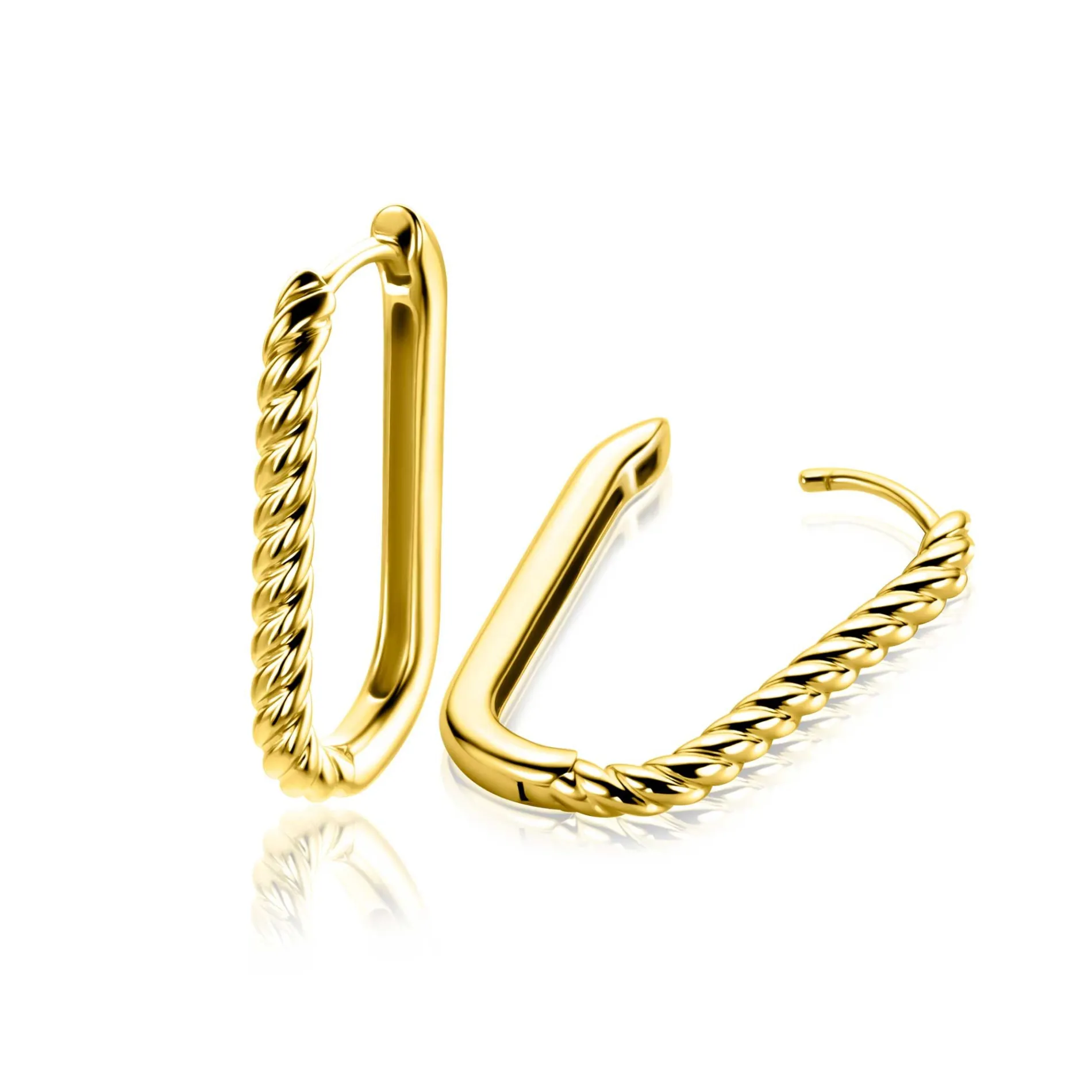 24mm ZINZI gold plated zilveren oorringen in ovale vorm met gedraaide buis en luxe klapsluiting ZIO2692G