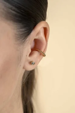 14mm ZINZI gold plated zilveren ear cuff bolletjes per stuk geprijsd ZIO-CUFF2G