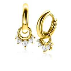 9mm ZINZI gold plated zilveren oorbedels met vijf ronde zettingen in aflopende grootte, bezet met witte zirconia's ZICH2632Y (zonder oorringen)