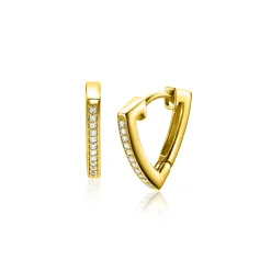 14mm ZINZI gold plated zilveren oorringen driehoeksvorm bezet met witte zirconia's ZIO2607