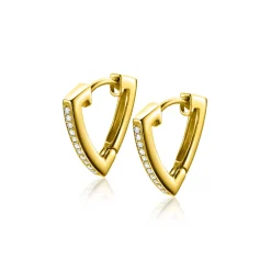 14mm ZINZI gold plated zilveren oorringen driehoeksvorm bezet met witte zirconia's ZIO2607