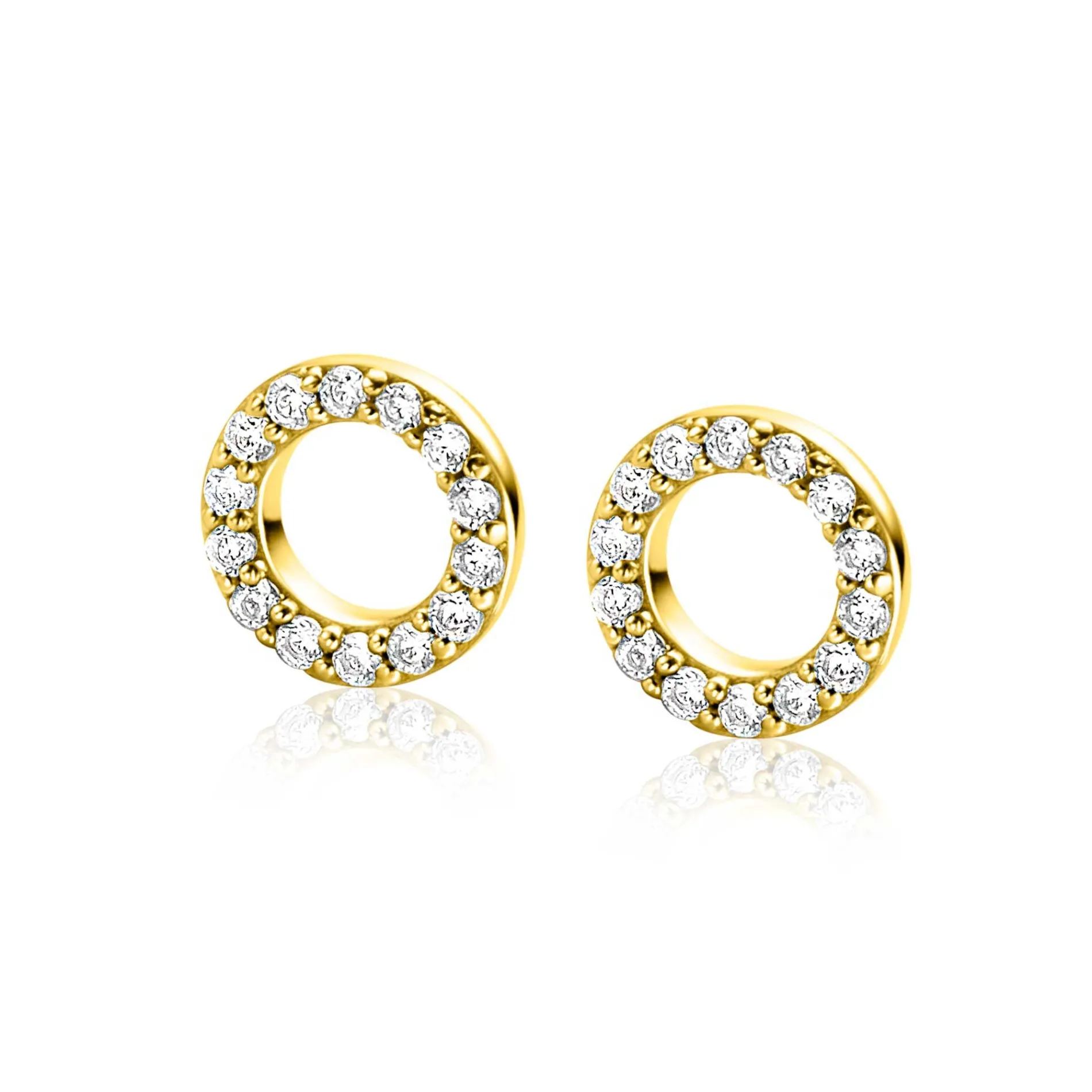 7,5mm ZINZI gold plated zilveren oorbedels in ronde vorm bezet met witte zirconia's ZICH2550Y (zonder oorringen)