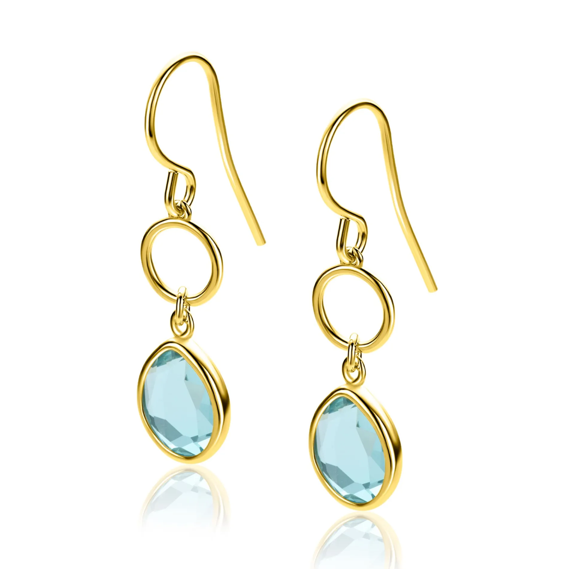 36mm ZINZI gold plated zilveren oorhangers turquoise peer en open rondje ZIO2716G