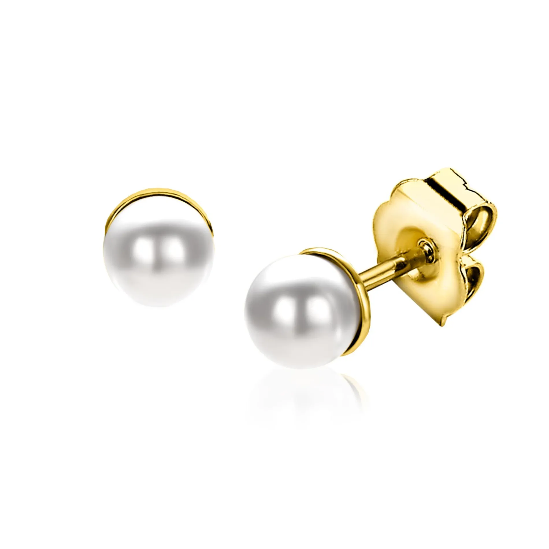 6mm ZINZI gold plated zilveren oorknoppen wit parel ZIO1317Y