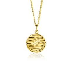 18mm ZINZI gold plated zilveren hanger rond met sierlijke golven als bewerking ZIH2450 (zonder collier)