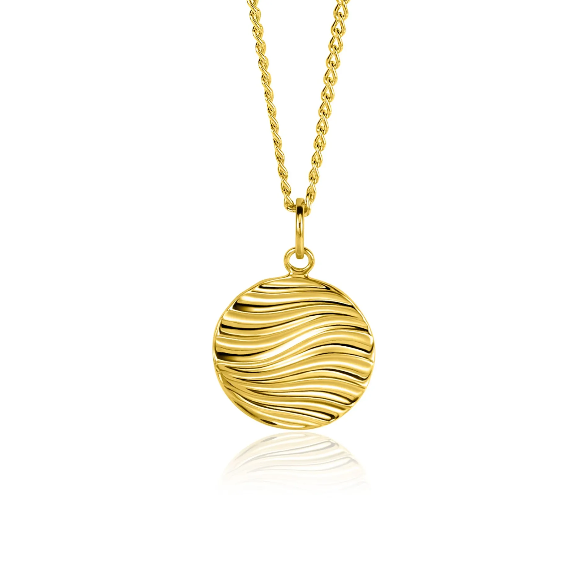 18mm ZINZI gold plated zilveren hanger rond met sierlijke golven als bewerking ZIH2450 (zonder collier)