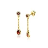 25mm ZINZI gold plated zilveren oorstekers met schakelkettinkje en druppelvormige rood granaat kleursteen en witte zirconia's ZIO2560