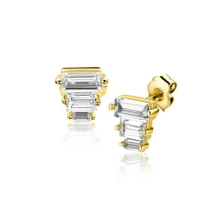 5,5mm ZINZI gold plated zilveren oorstekers piramidevorm 3-baguette zirkonia ZIO2723Y