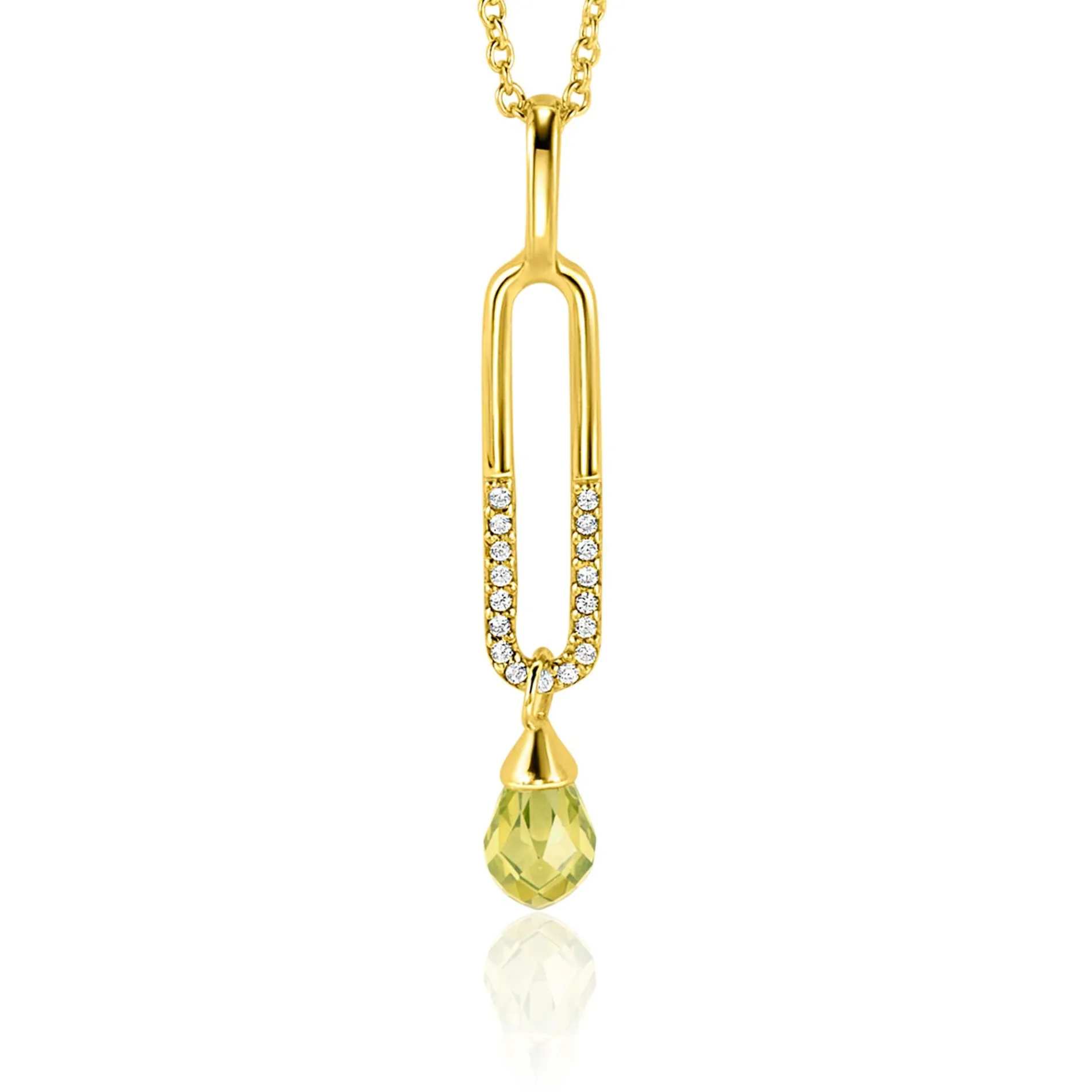 37mm ZINZI gold plated zilveren hanger met trendy open ovale vorm en peervormige hanger groen peridot ZIH2430 (zonder collier)