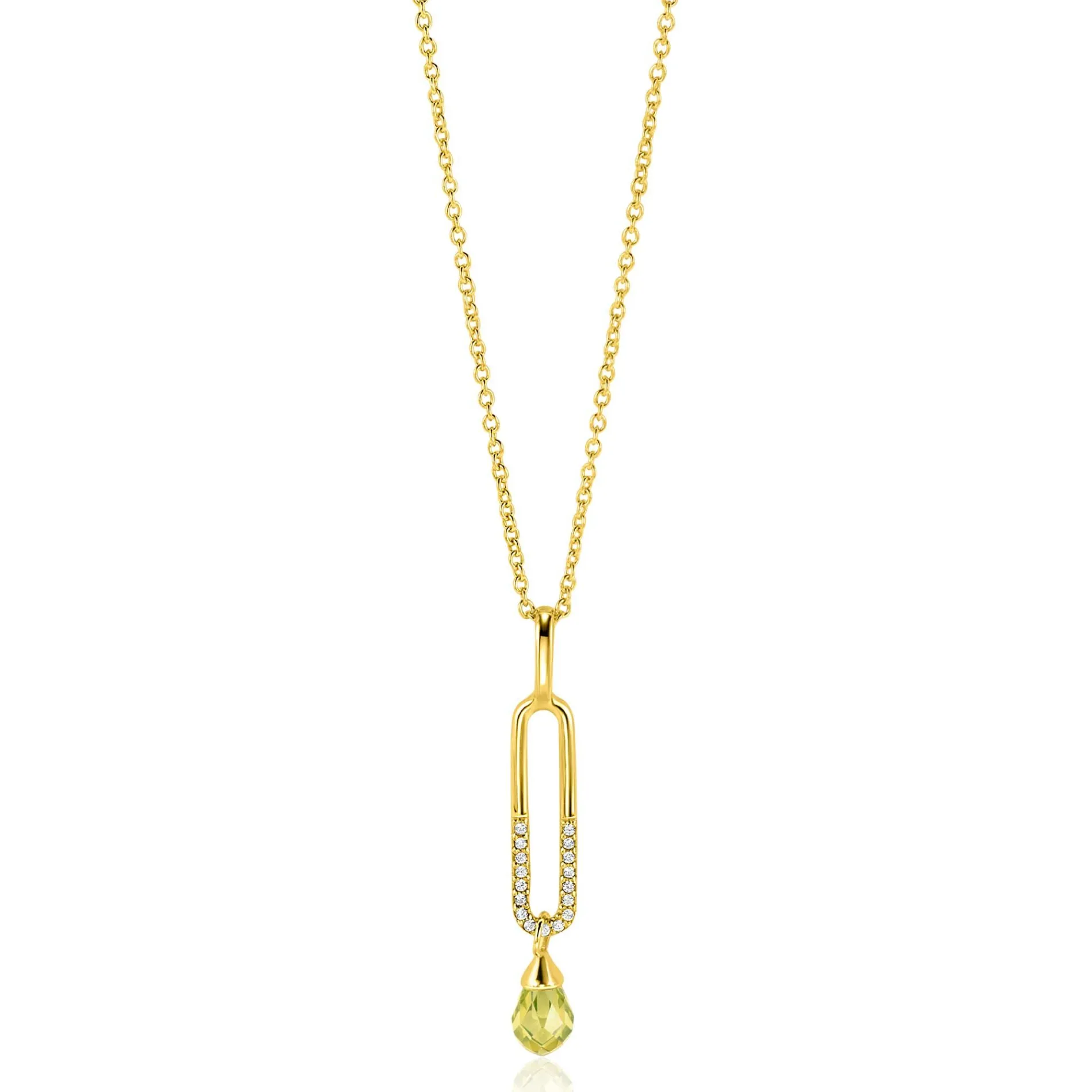 37mm ZINZI gold plated zilveren hanger met trendy open ovale vorm en peervormige hanger groen peridot ZIH2430 (zonder collier)