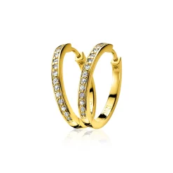24mm ZINZI gold plated zilveren oorringen met witte zirconia's en luxe klapsluiting, buisdikte 3mm ZIO192Y