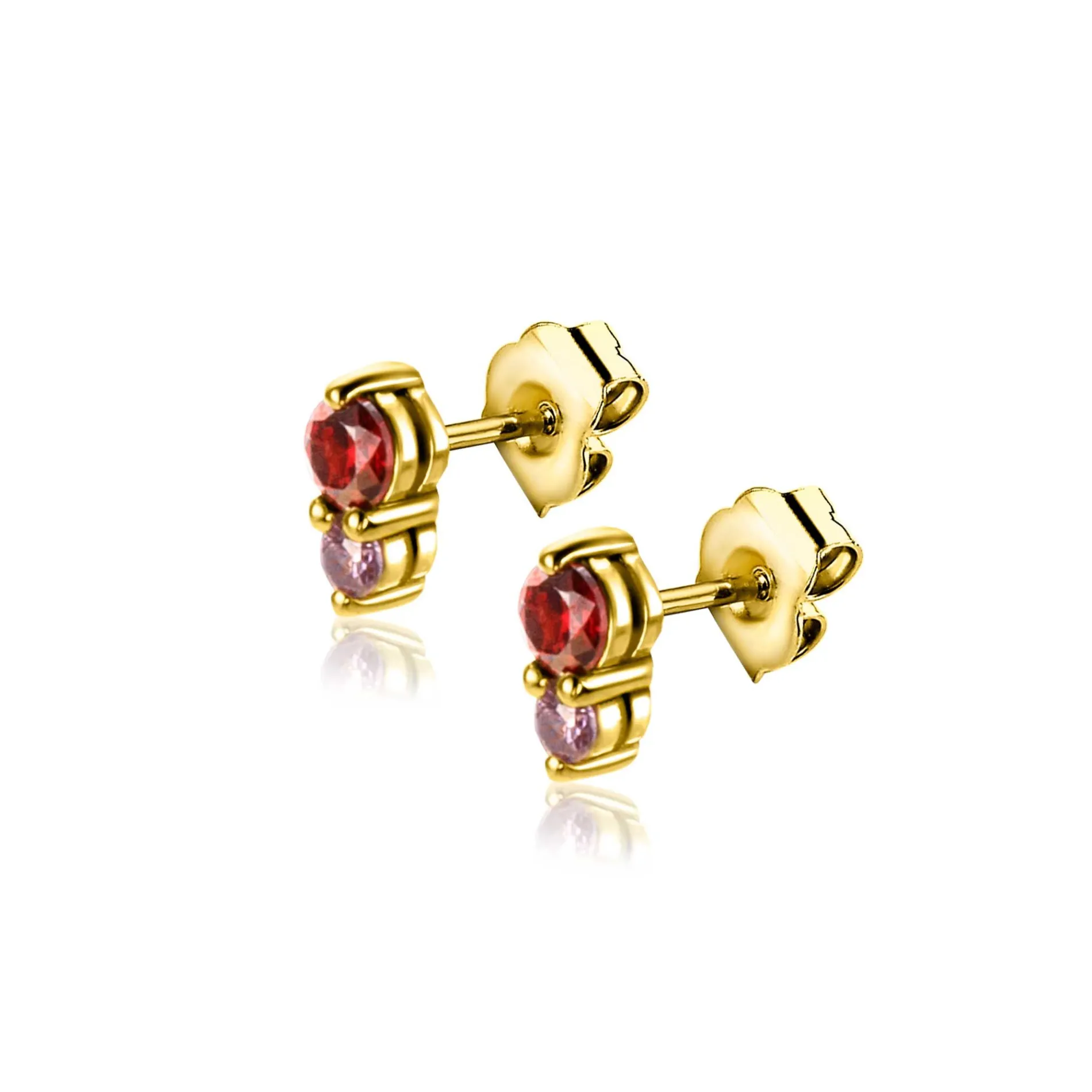 6,5mm ZINZI gold plated zilveren oorknoppen ronde chatonzettingen rood granaat en paarse kleurstenen ZIO2563