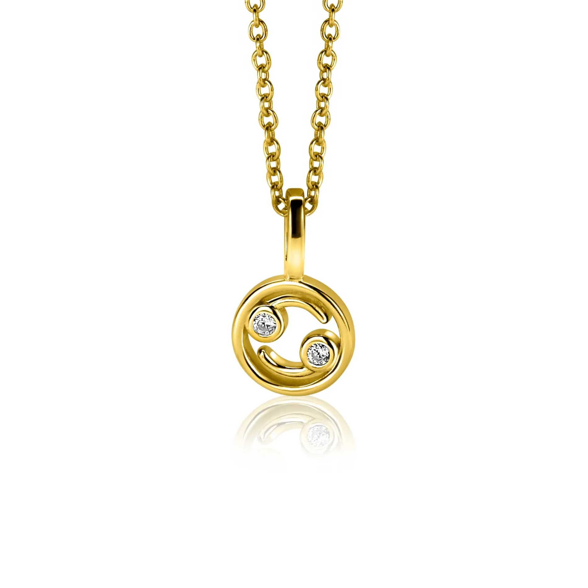 9mm ZINZI gold plated zilveren Kreeft sterrenbeeldhanger bezet met witte zirconia ZIHY-KRE (zonder collier)
