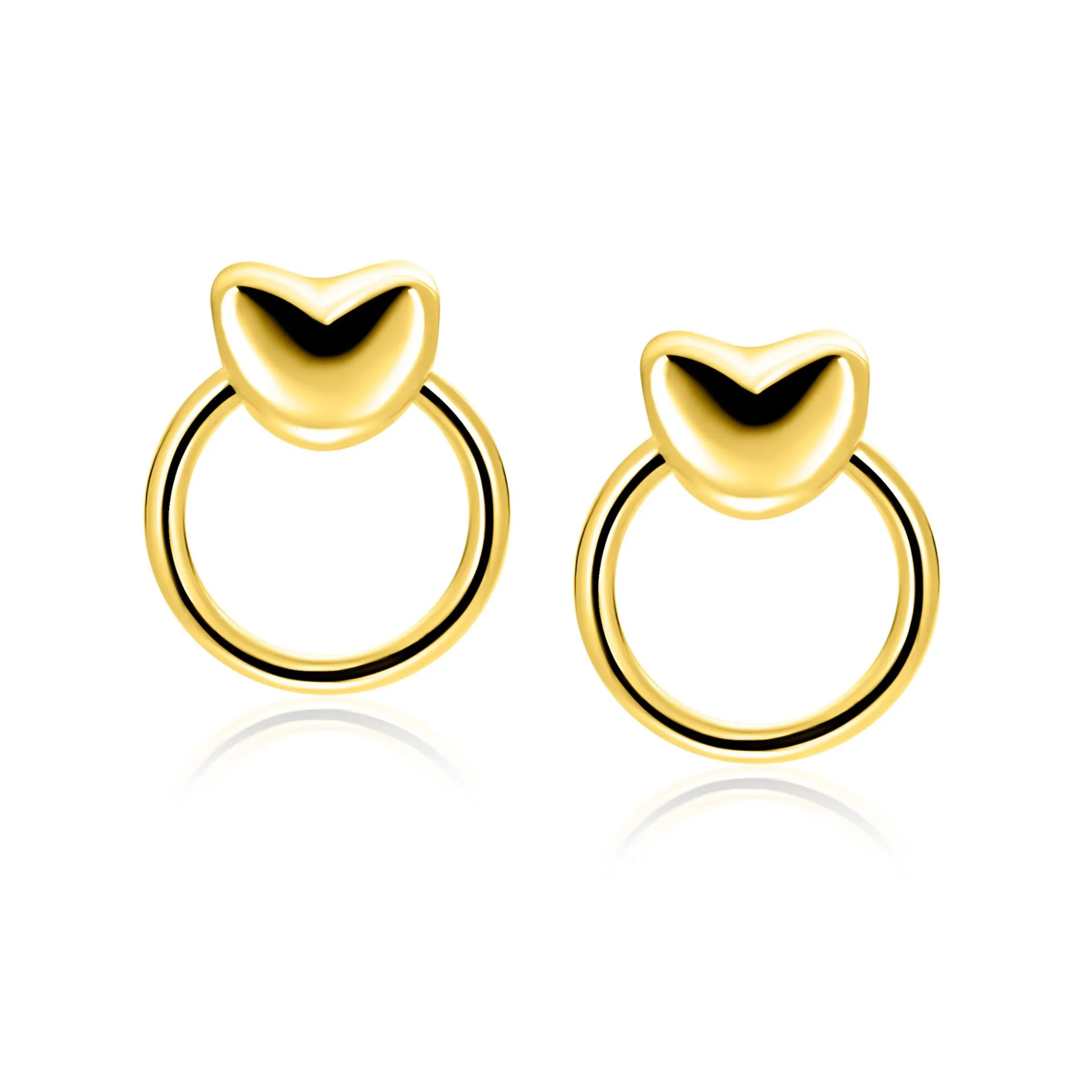 16mm ZINZI gold plated zilveren oorstekers met hart en open ring ZIO2759