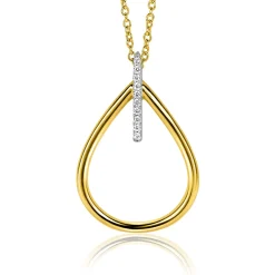 31mm ZINZI gold plated zilveren ovale hanger met luxe opvallend oog, bezet met witte zirconia's ZIH2619 (zonder collier)