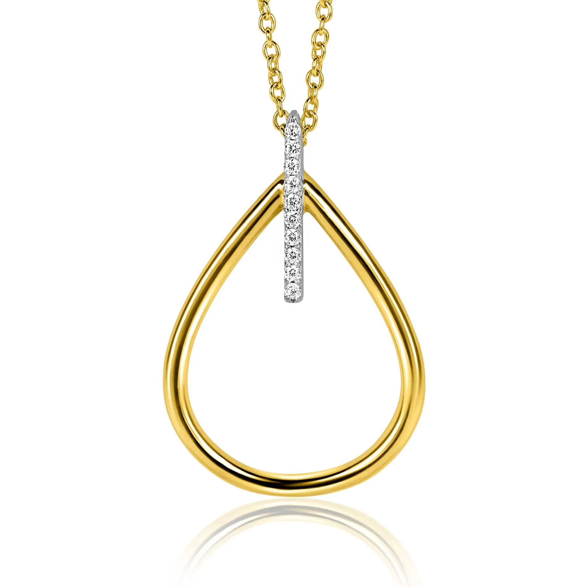 31mm ZINZI gold plated zilveren ovale hanger met luxe opvallend oog, bezet met witte zirconia's ZIH2619 (zonder collier)