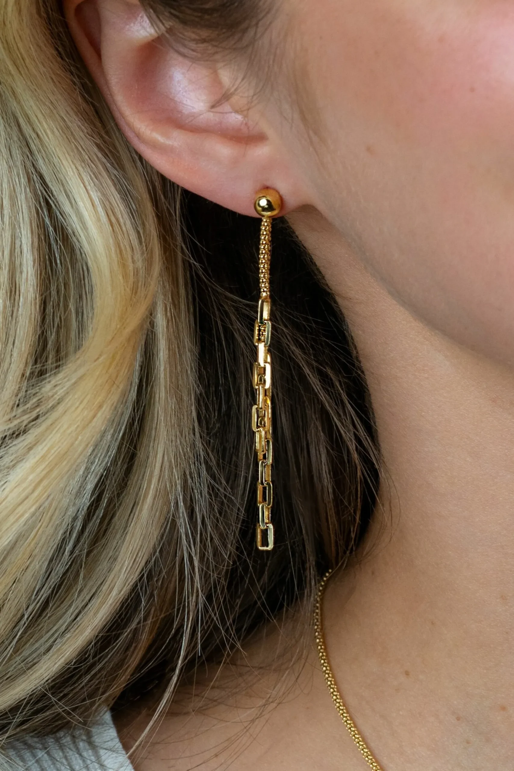 65mm ZINZI gold plated zilveren multi-look oorstekers met bungelende paperclip schakels ZIO2709G