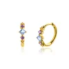 15mm ZINZI gold plated zilveren oorringen met blauw, paars en champagne kleurstenen in ruitvorm, met luxe klap-sluiting 15x2mm ZIO2443