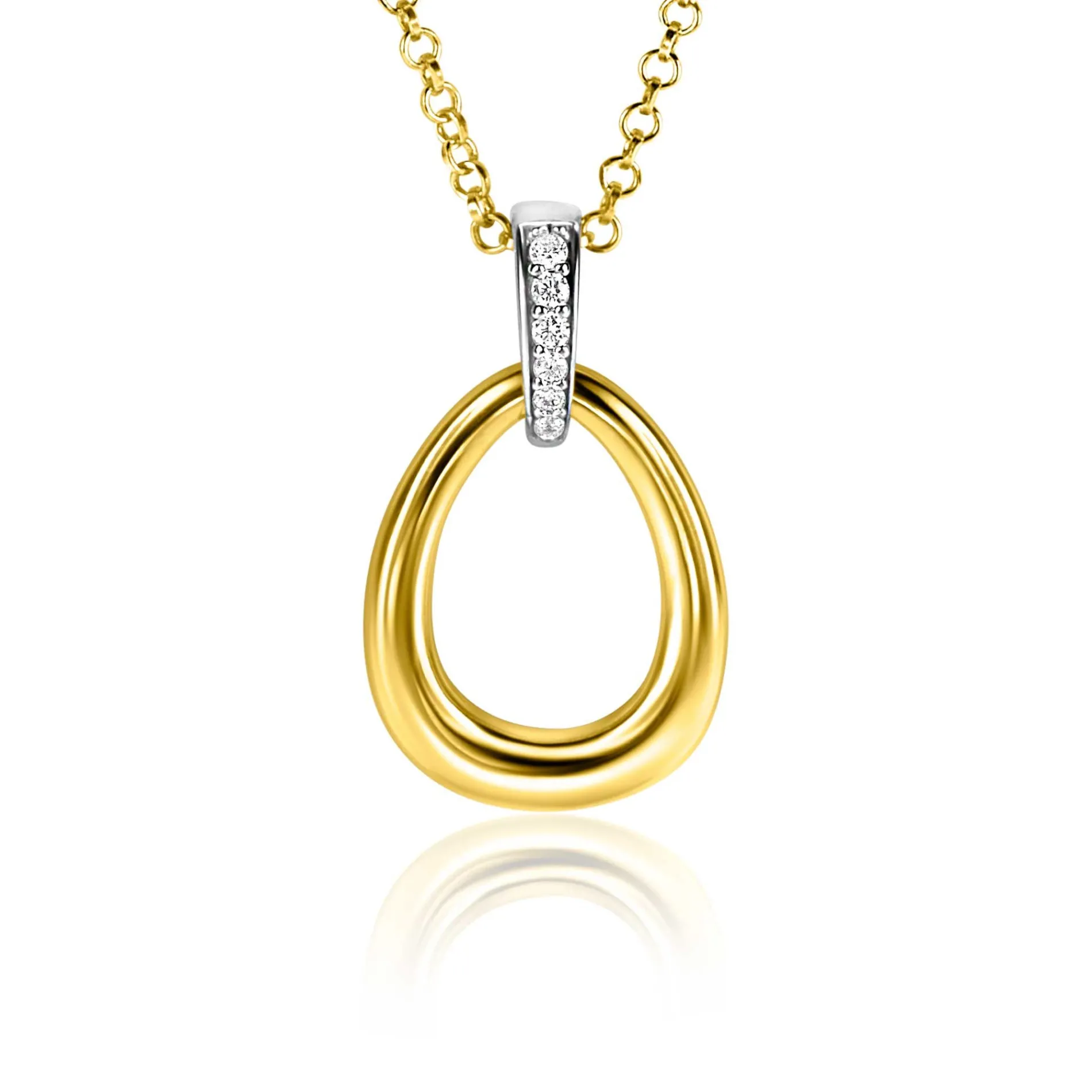 26mm ZINZI gold plated zilveren bicolor hanger druppelvorm glad met witte zirconia's ZIH1709Y (zonder collier)