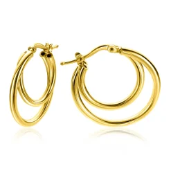 23mm ZINZI gold plated zilveren oorringen met een dubbele oorring in het midden. Een trendy multi-look uitstraling ZIO2483G