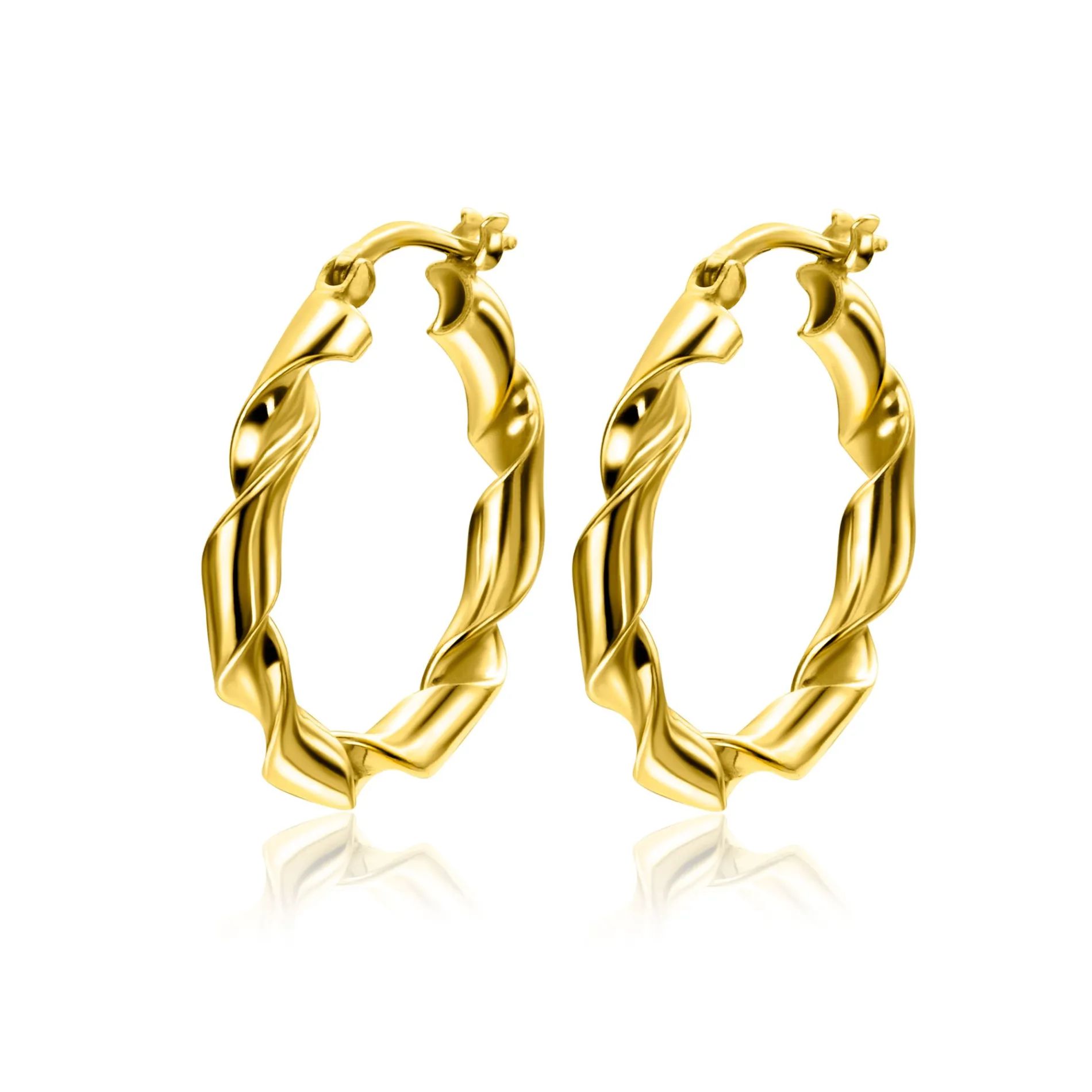 28mm ZINZI gold plated zilveren oorringen met trendy gedraaide buis 28x3mm ZIO2406G