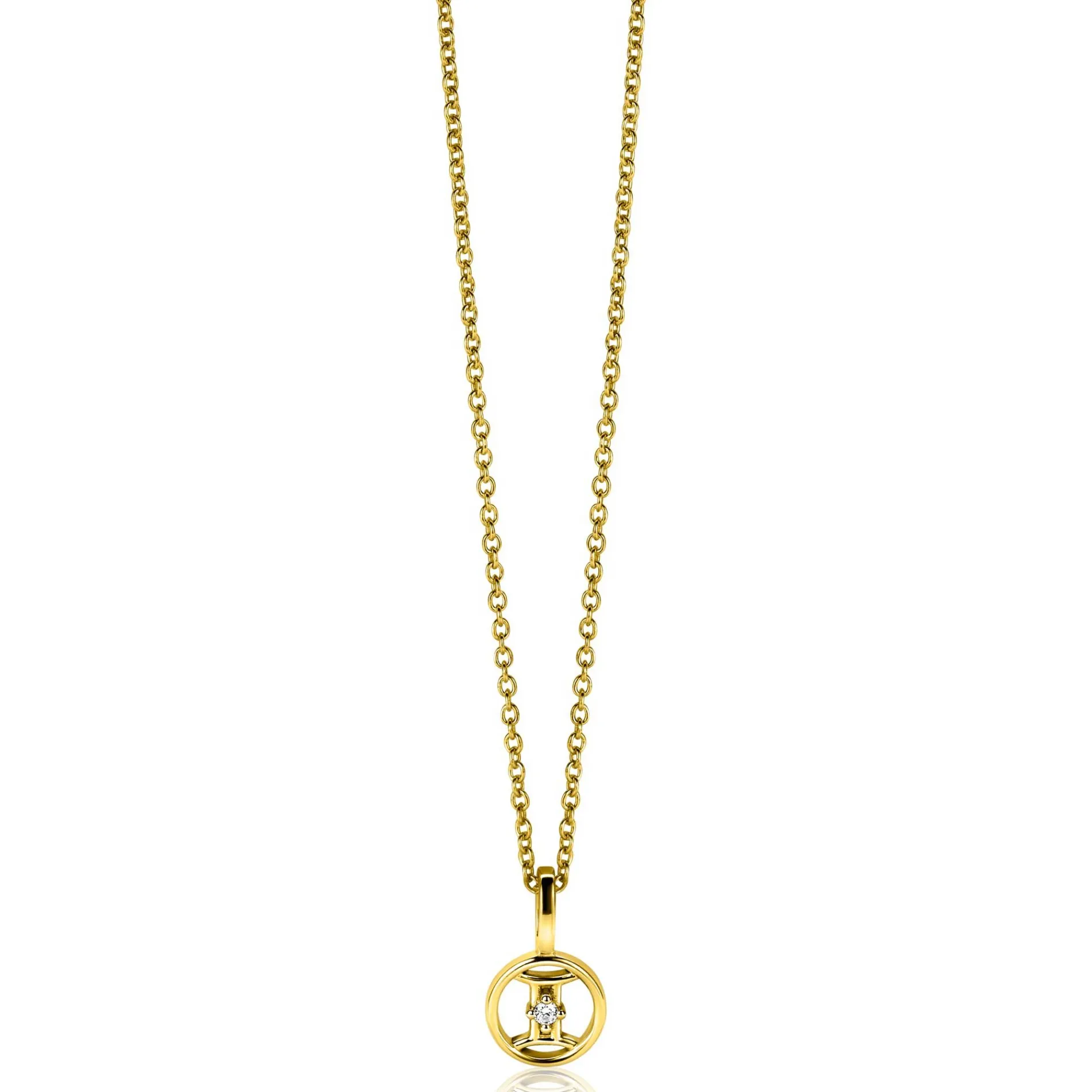 9mm ZINZI gold plated zilveren Tweelingen sterrenbeeldhanger bezet met witte zirconia ZIHY-TWE (zonder collier)