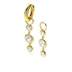 24mm ZINZI gold plated zilveren oorbedels met 3 bungelende witte ronde zirconia's ZICH2593Y (zonder oorringen)