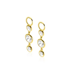 24mm ZINZI gold plated zilveren oorbedels met 3 bungelende witte ronde zirconia's ZICH2593Y (zonder oorringen)