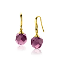 27mm ZINZI gold plated zilveren oorhangers met paarse bead 10mm ZIO266PG