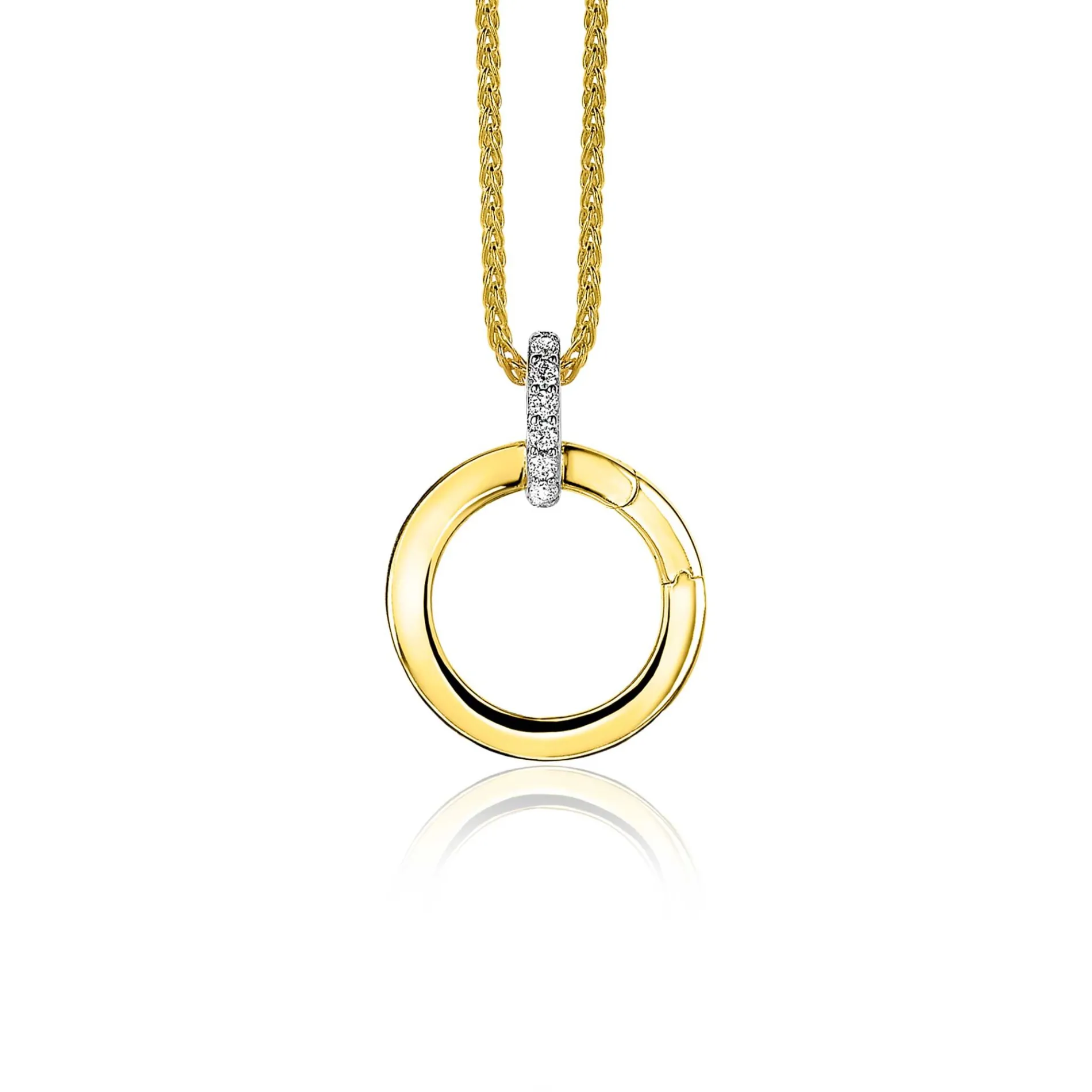 17mm ZINZI gold plated zilveren ronde hanger met sluitring ZIH2060Y (zonder collier)