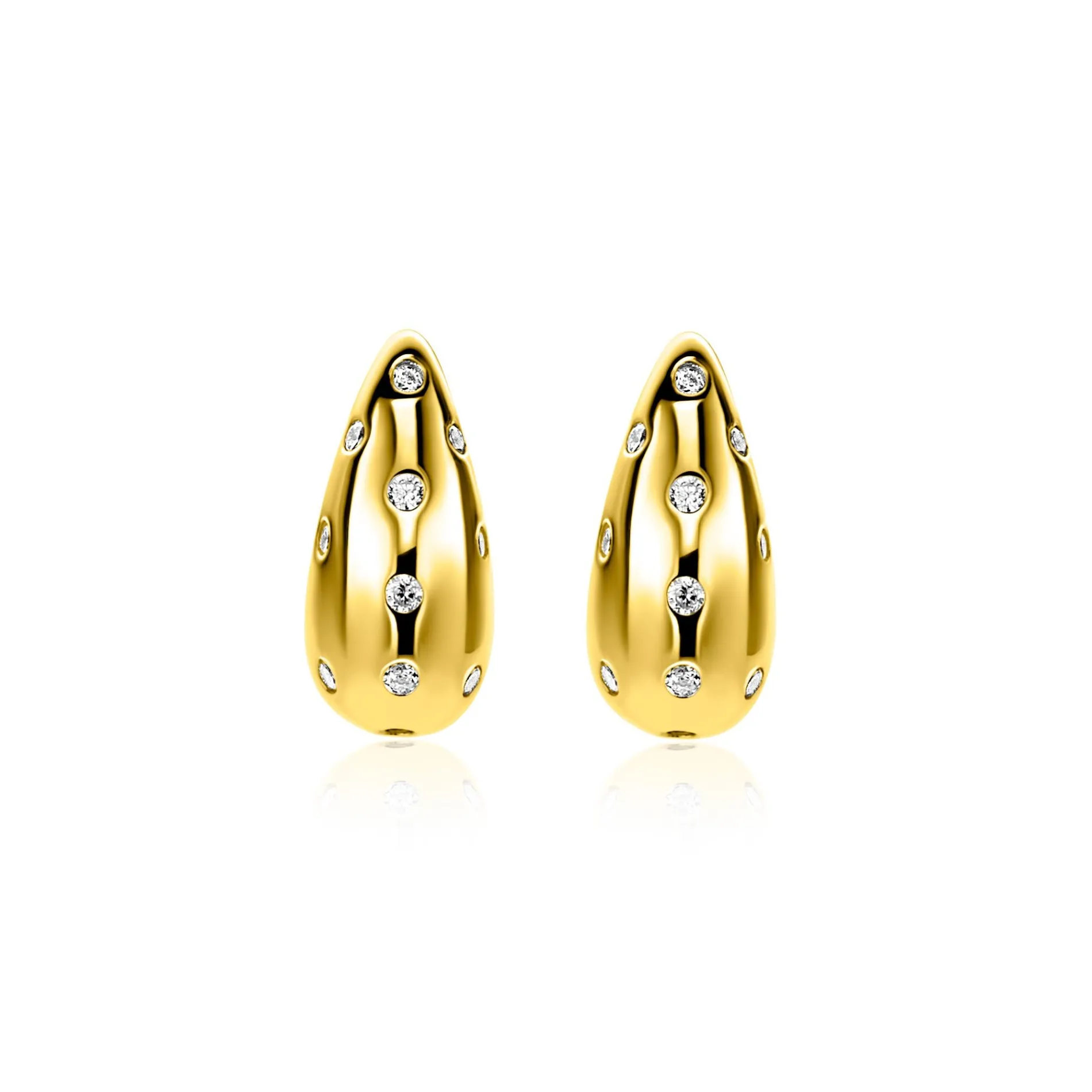 17mm ZINZI gold plated zilveren oorstekers in druppelvorm met witte zirkonia's ZIO2708Y