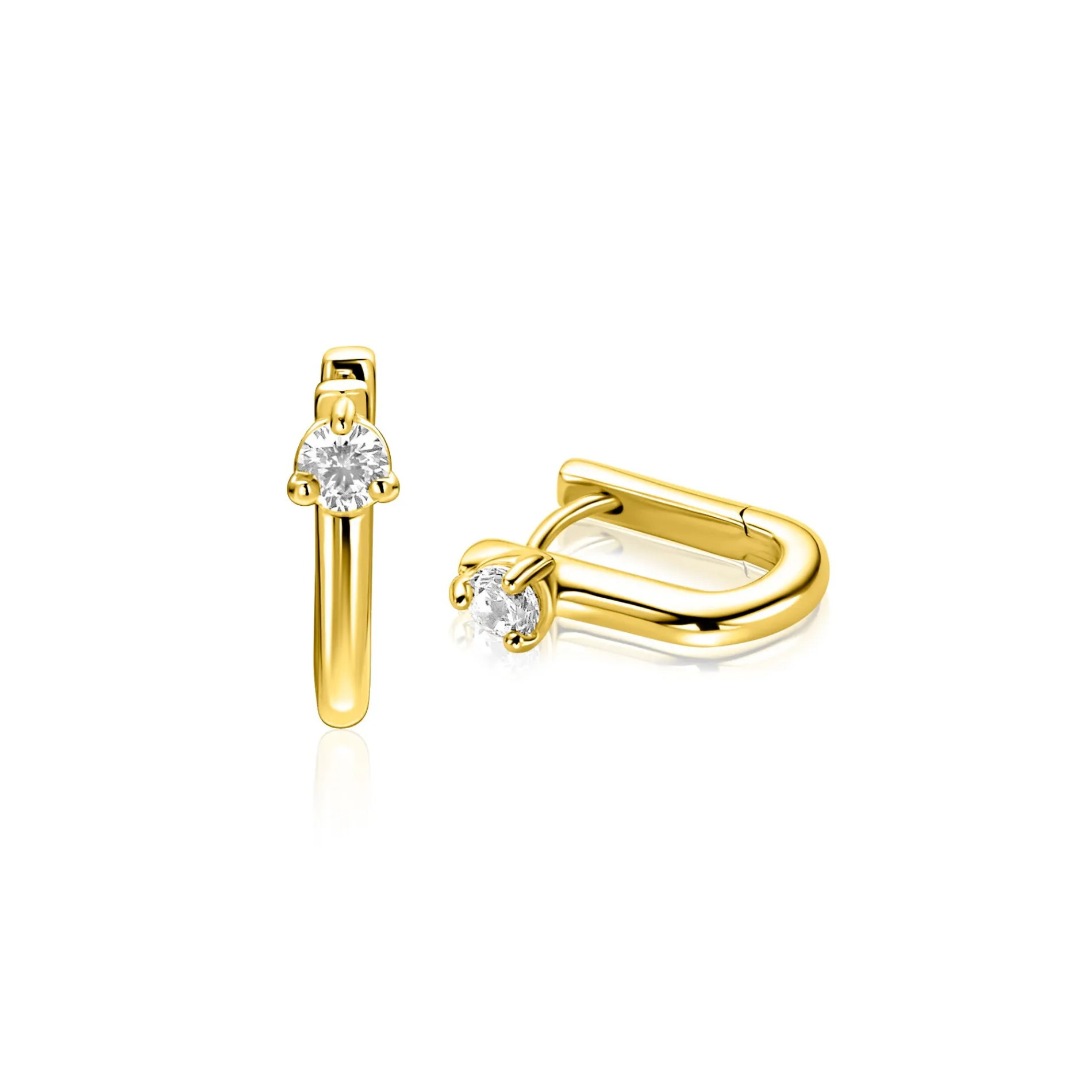 14mm ZINZI gold plated zilveren oorringen U-vorm met witte zirkonia ZIO2733Y