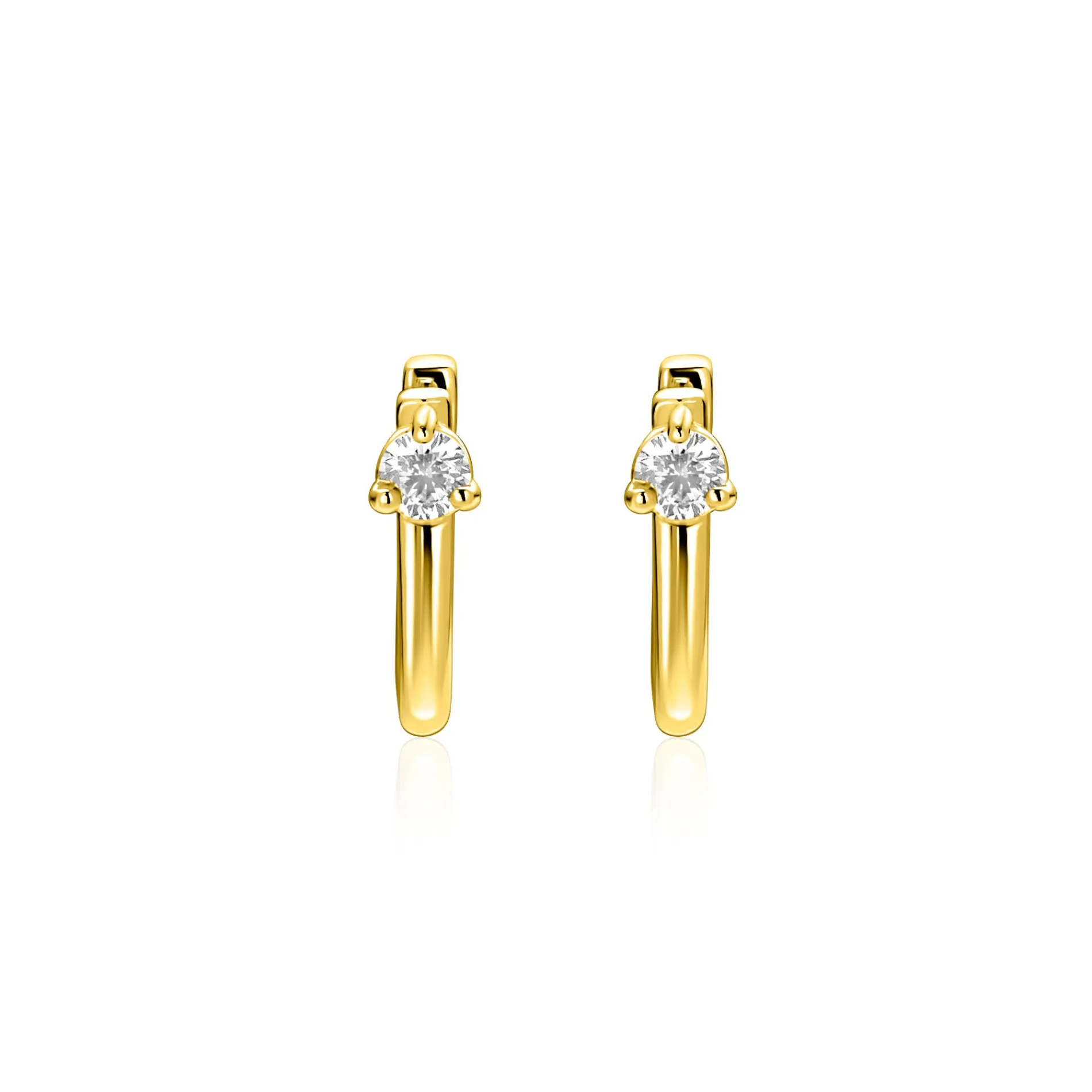 14mm ZINZI gold plated zilveren oorringen U-vorm met witte zirkonia ZIO2733Y