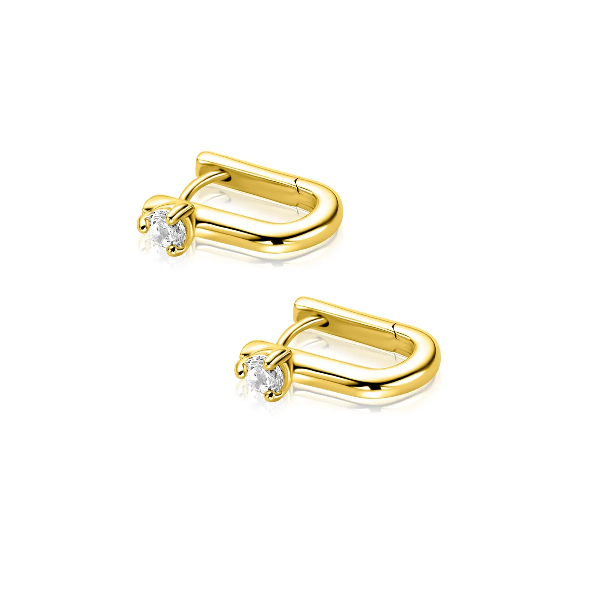 14mm ZINZI gold plated zilveren oorringen U-vorm met witte zirkonia ZIO2733Y