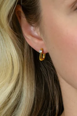 14mm ZINZI gold plated zilveren oorringen U-vorm met witte zirkonia ZIO2733Y