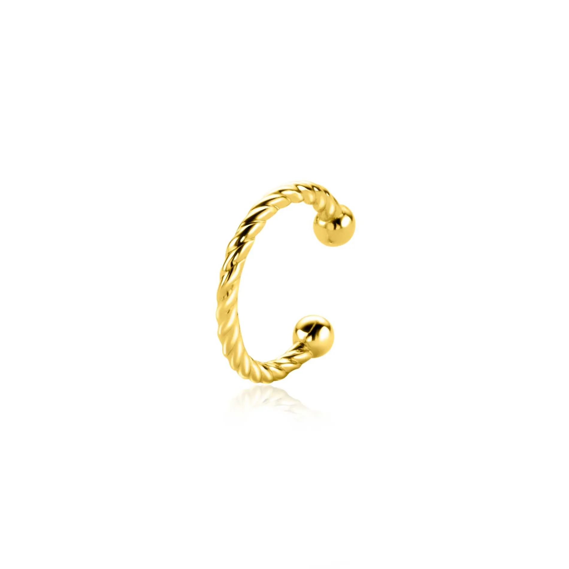 12,5mm ZINZI gold plated zilveren ear cuff gedraaide buis per stuk geprijsd ZIO-CUFF3G