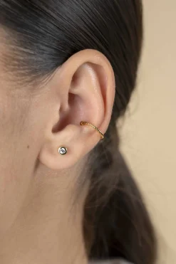 12,5mm ZINZI gold plated zilveren ear cuff gedraaide buis per stuk geprijsd ZIO-CUFF3G
