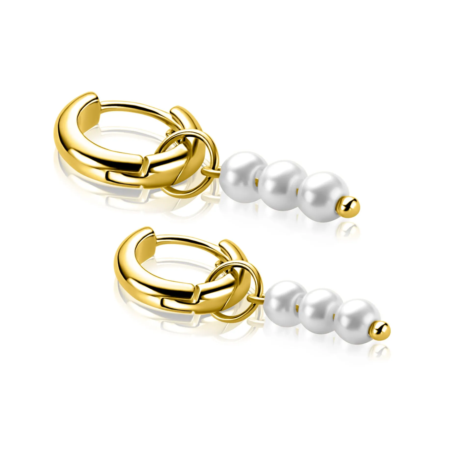 12mm ZINZI gold plated zilveren oorbedels met 3 witte pareltjes ZICH2734Y (zonder oorringen)