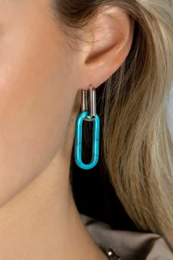 30mm ZINZI grote ovale oorbedels in trendy turquoise blauw ZICH2456T (zonder oorringen)