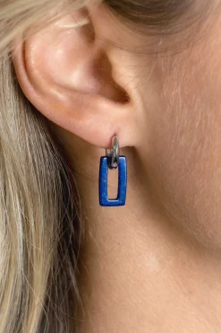 16mm ZINZI oorbedels rechthoek lapis lazuli ZICH2231 (zonder oorringen)