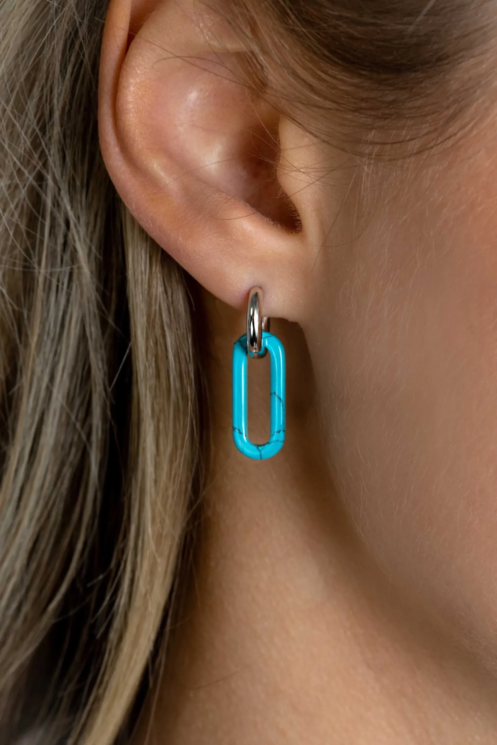 19mm ZINZI ovale oorbedels in trendy turquoise blauw ZICH2455T (zonder oorringen)
