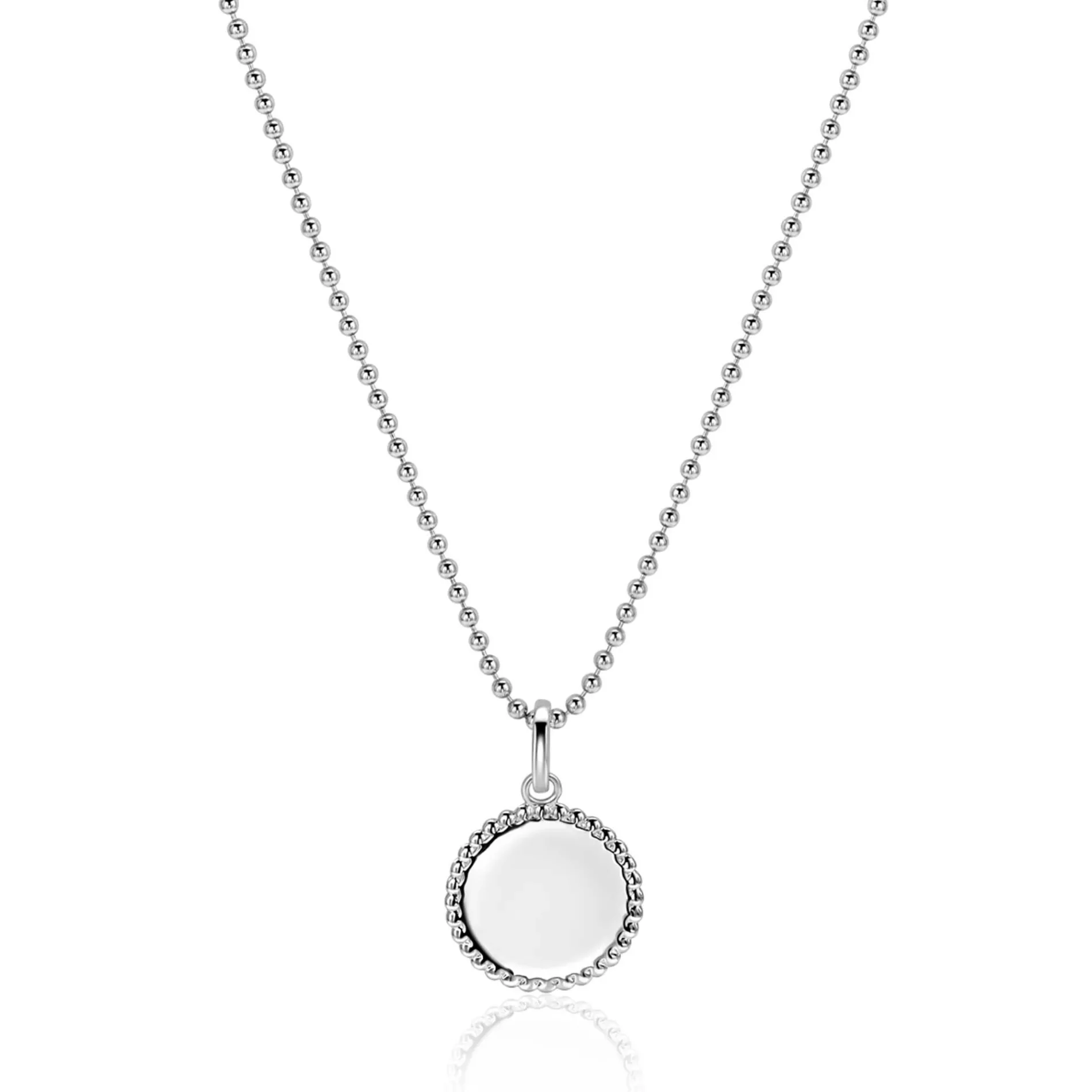 12mm ZINZI zilveren coin hanger met parelrand voor gravure ZIH2650 (zonder collier)