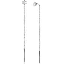 80mm ZINZI zilveren doortrek oorbellen met chatonzetting 5mm witte zirconia en sierlijk kettinkje ZIO2576
