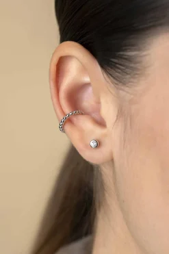 14mm ZINZI zilveren ear cuff bolletjes per stuk geprijsd ZIO-CUFF2