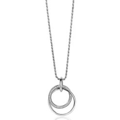 26mm ZINZI zilveren hanger, waarbij twee grote ronde ringen met elkaar verweven zijn. Bezet met witte zirconia's ZIH2431 (zonder collier)